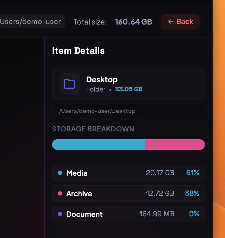 SpectraSpace Storage Breakdown View