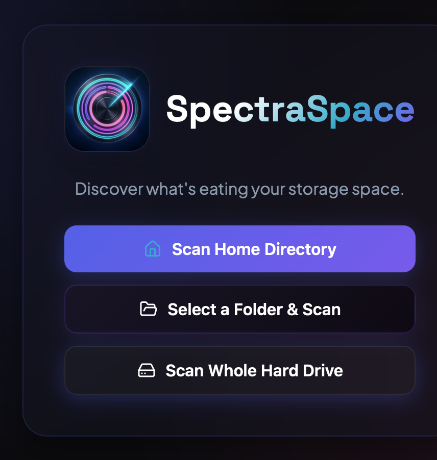 SpectraSpace Welcome Scan Mode Selection